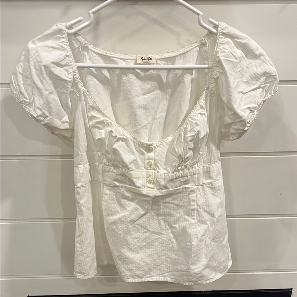 White Square Neck Puff Sleeve Blouse